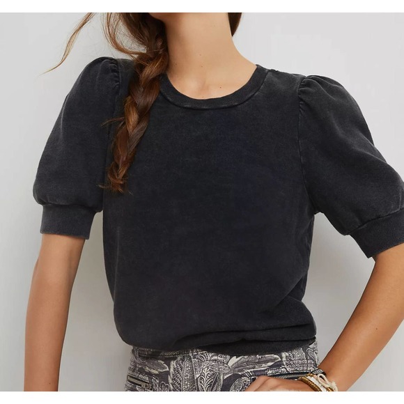 Anthropologie Tops - Anthropologie T.La Puff-Sleeved Pullover Stone Wash Black Gray size XS